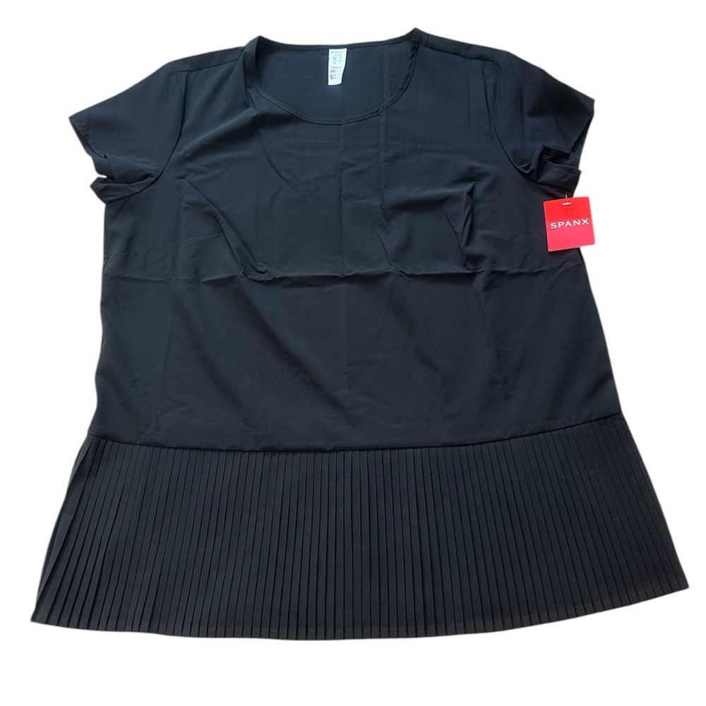 Spanx Yes Pleats Shirt Short Sleeve Size Small NWT Black Active Top